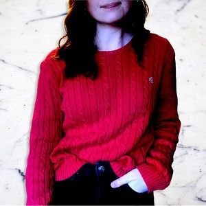Vintage Ralph Lauren Red Cable Knit Pullover Crew Neck Sweater